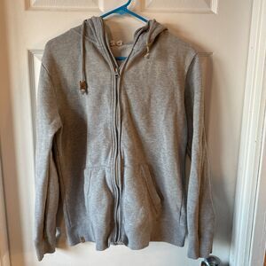 IO Hoodie Women’s Size Small Grey Organic Cotton Full Zip Pockets Fleece Lined